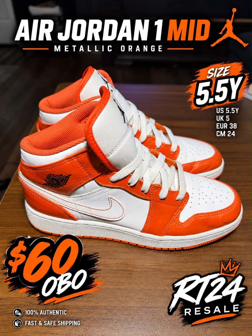 Jordan Kids Sneakers - White and Metallic Orange